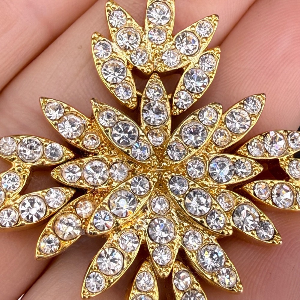 Vintage PJM Cross Pendant Gold Tone Rhinestone Signed Religious Statement
